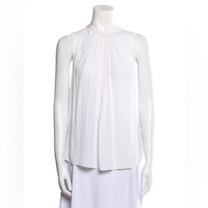 Ramy Brook White Pleated Sleeveless Blouse | Size Medium